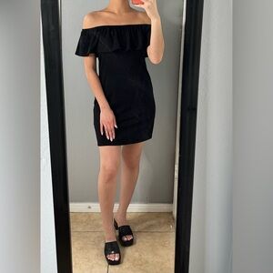 Cotton on black off-the-shoulder flounce ruffle casual summer LBD dress sz XS